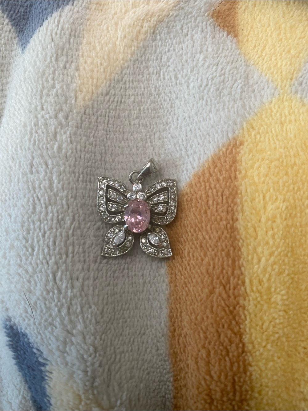 925 Sterling Silver Ornate Pink & Clear CZ Butterfly Pendant